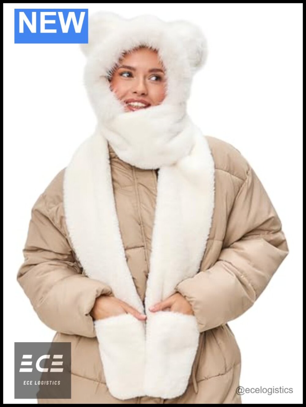 3 in 1 Faux Fur Animal Hat Mittens Scarf Winter Set